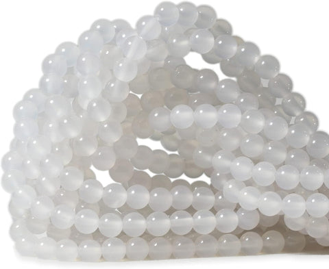 60PCS 6mm Natural White Agate Gemstone Round Loose Beads for Jewelry Making 1 Strand 15"