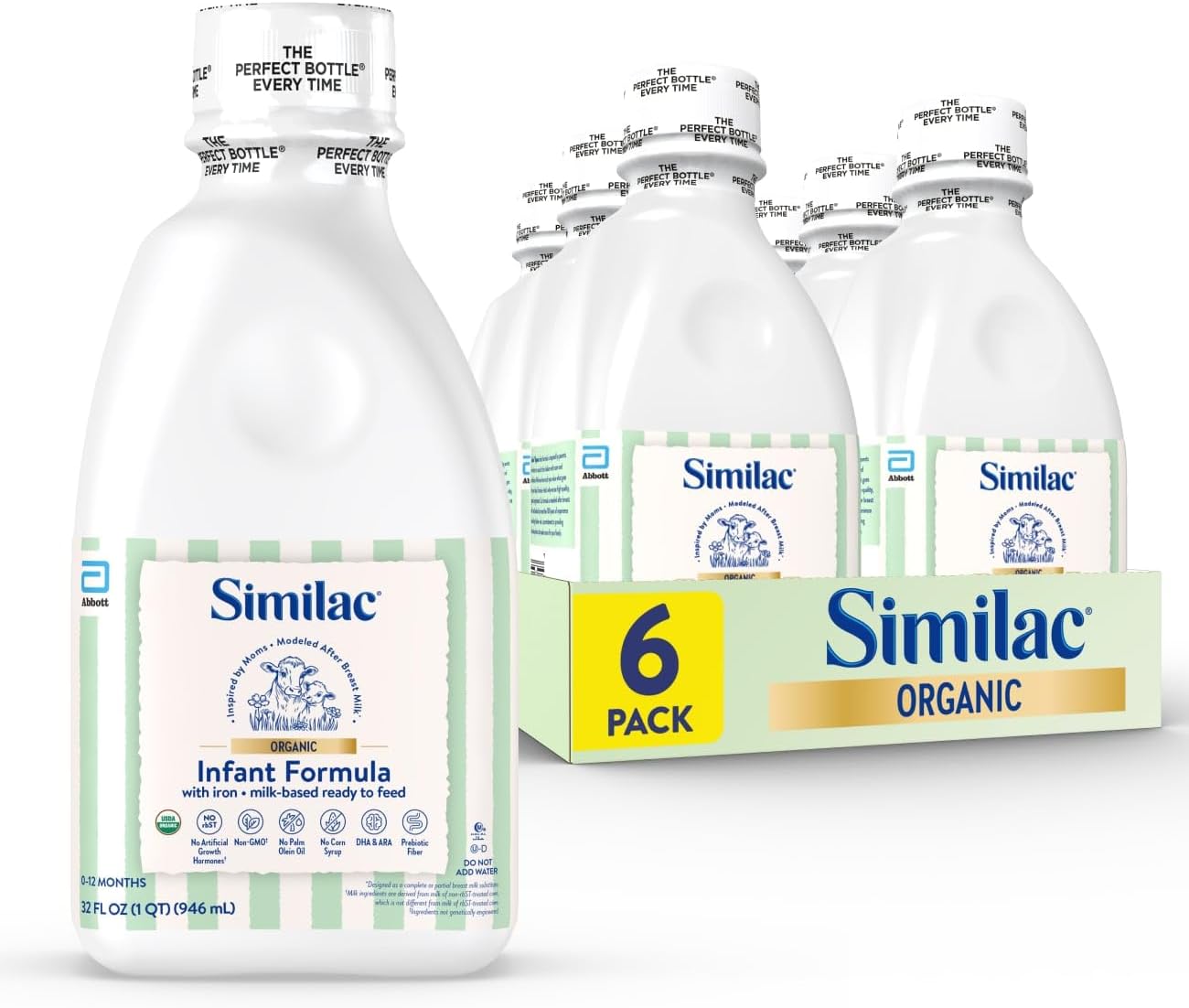Similac Organic Infant Formula, Easy to Digest, USDA-Certified Organic, Ready to Feed, 32-fl-oz Bottle, Pack of 6