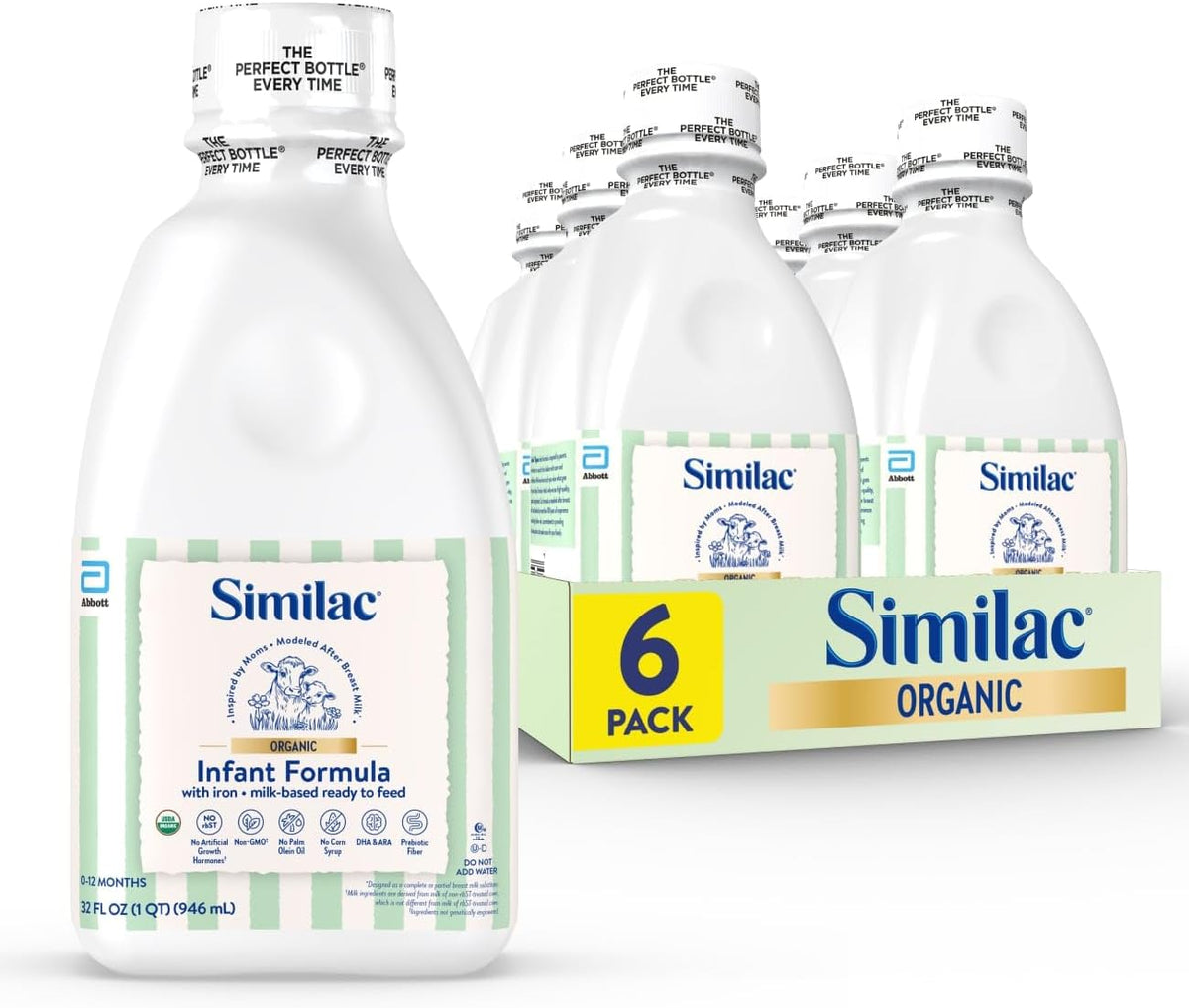 Similac Organic Infant Formula, Easy to Digest, USDA-Certified Organic, Ready to Feed, 32-fl-oz Bottle, Pack of 6