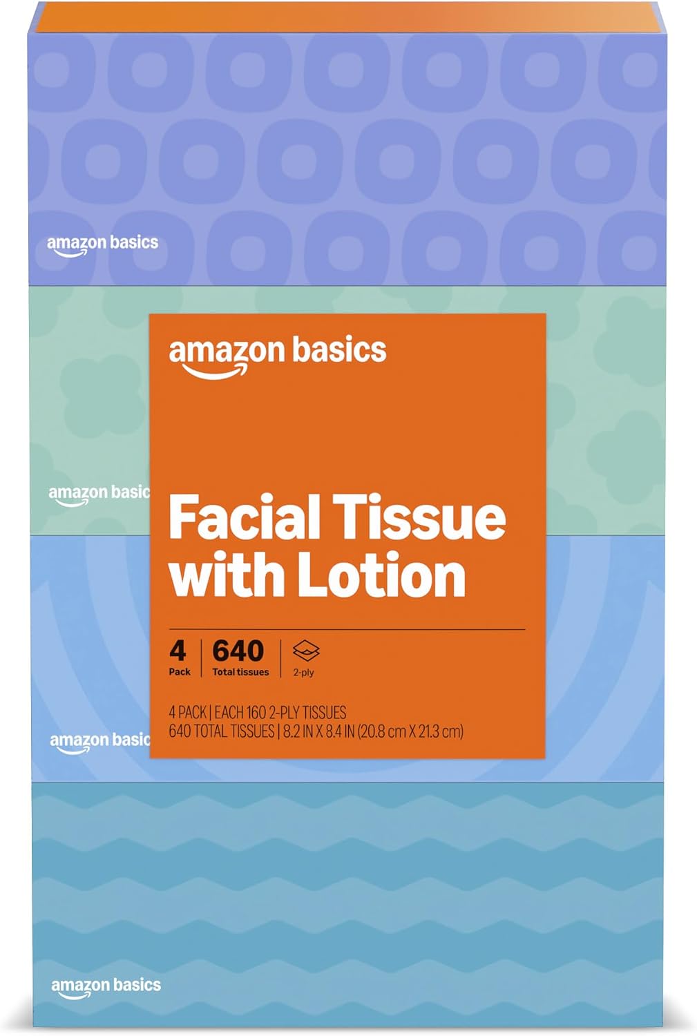Amazon Basics Facial Tissue, 2-Ply, 640 Count (4 Packs of 160), (Packaging may vary)