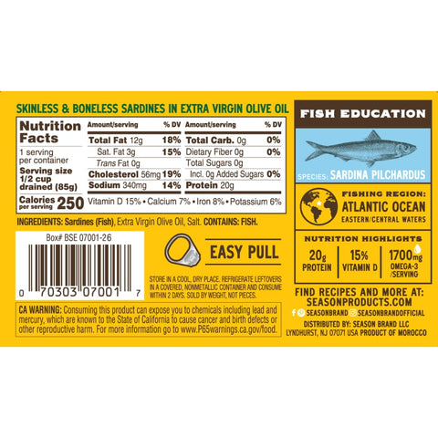Season Sardine Fillets in Extra Virgin Olive Oil, 4.37 oz, 24-Pack