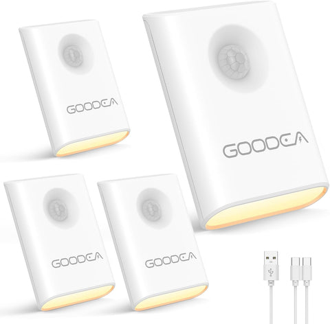 GOODEA 4-Pack Magnetic Motion Sensor Night Light with Rechargeable Battery