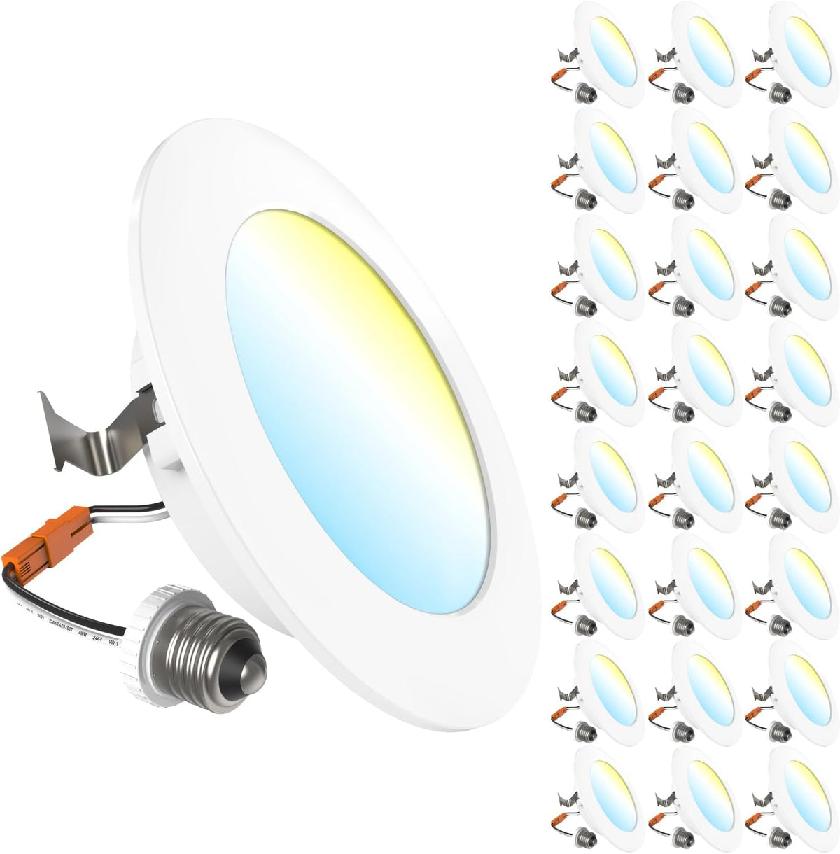 Sunco 24 Pack 4 Inch Retrofit LED Flat Recessed Can Lights, 5CCT, 10W=60W