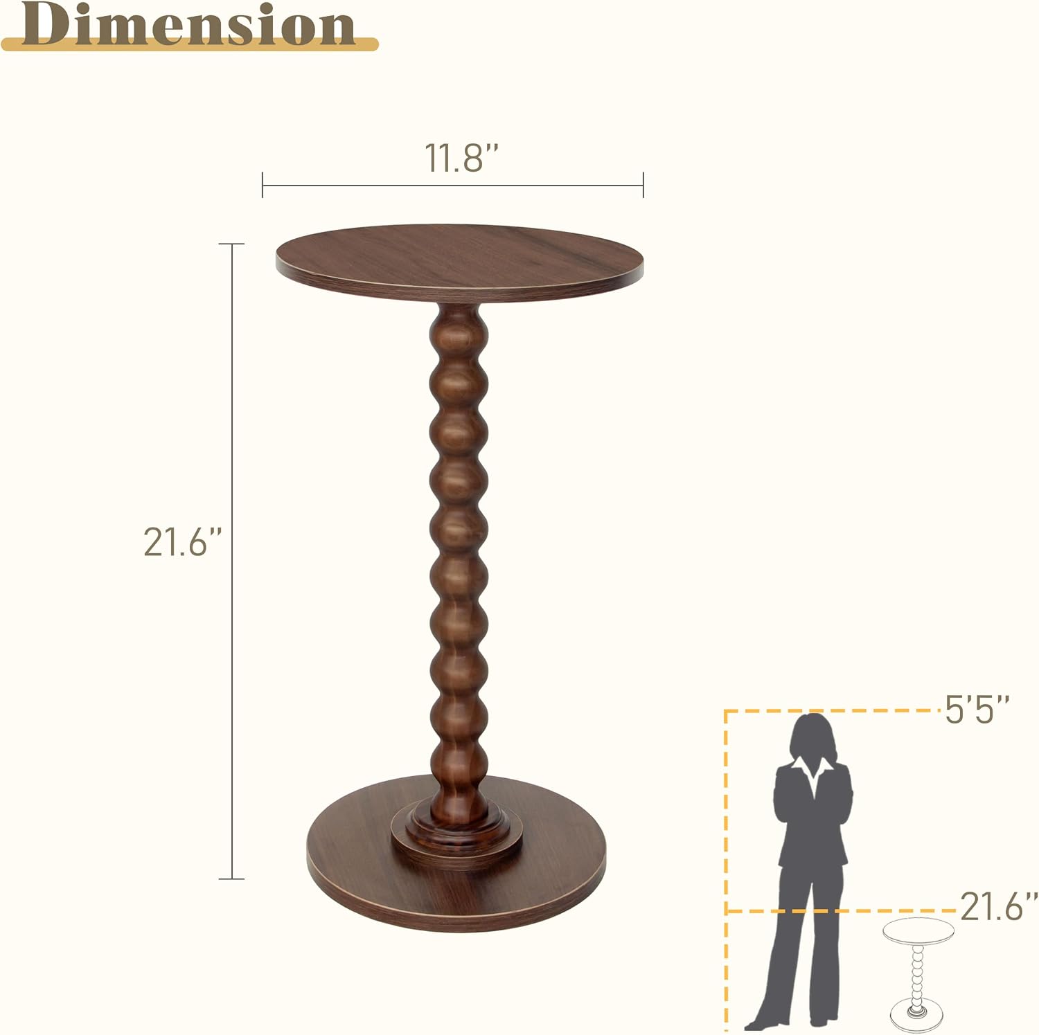 Fultyle Small Round Side Table, Walnut End Table for Small Spaces, Modern Drink Table Accent Table with Solid Wood Leg for Living Room, Bedroom, Corners, and Office (Walnut Brown)