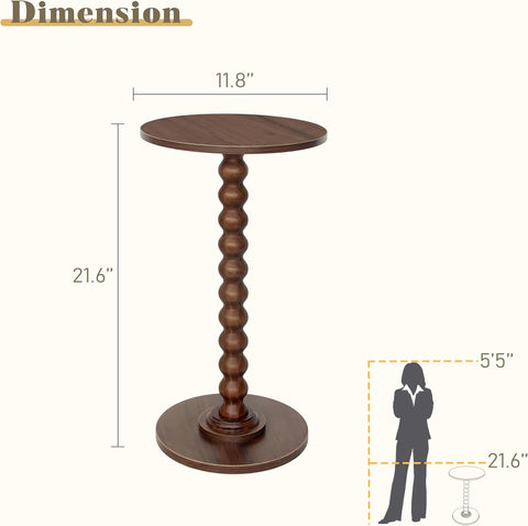 Fultyle Small Round Side Table, Walnut End Table for Small Spaces, Modern Drink Table Accent Table with Solid Wood Leg for Living Room, Bedroom, Corners, and Office (Walnut Brown)