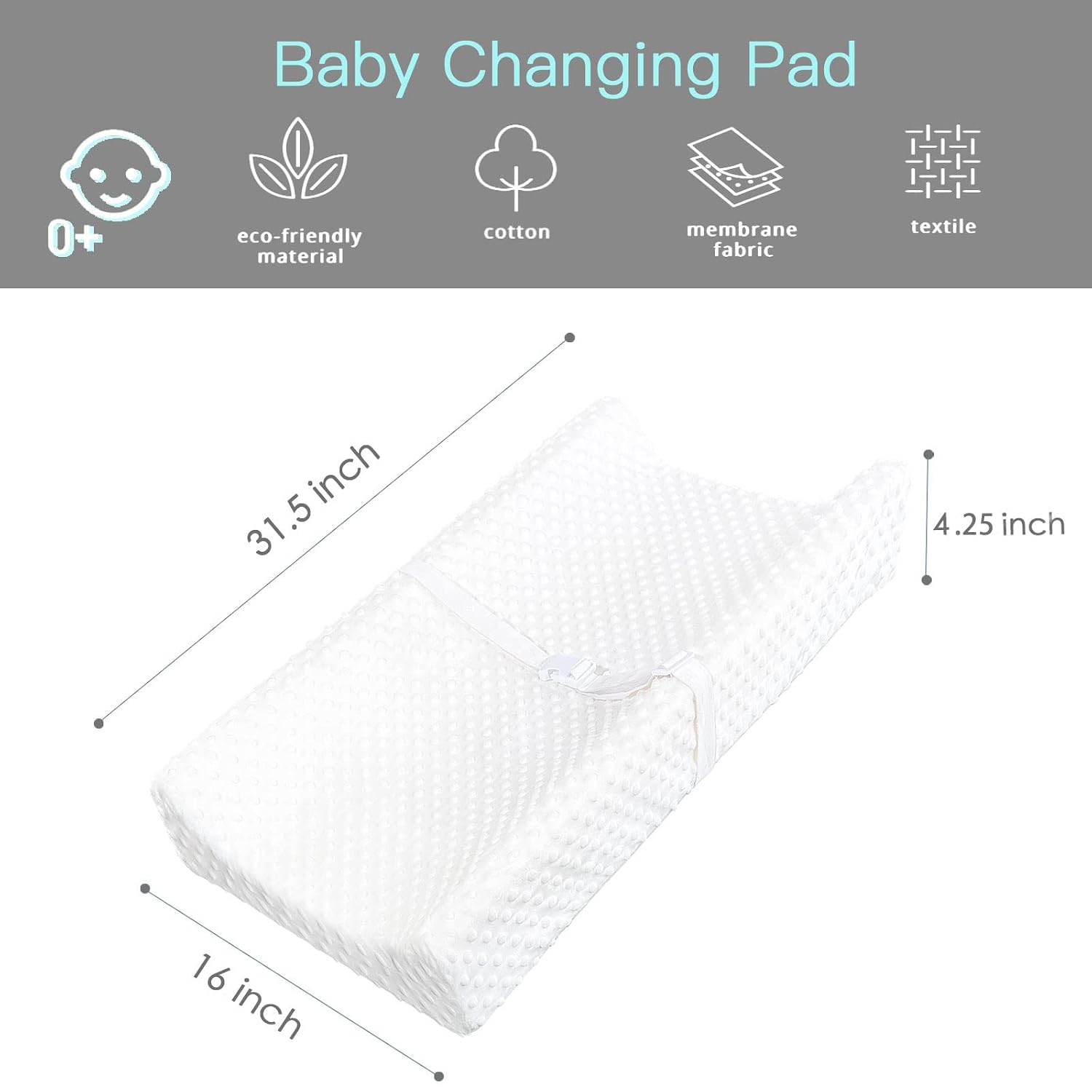 YENING Waterproof Baby Diaper Changing Pad for Dresser with Washable Cover Contoured Changing Table Pad 31.5" x 16" White