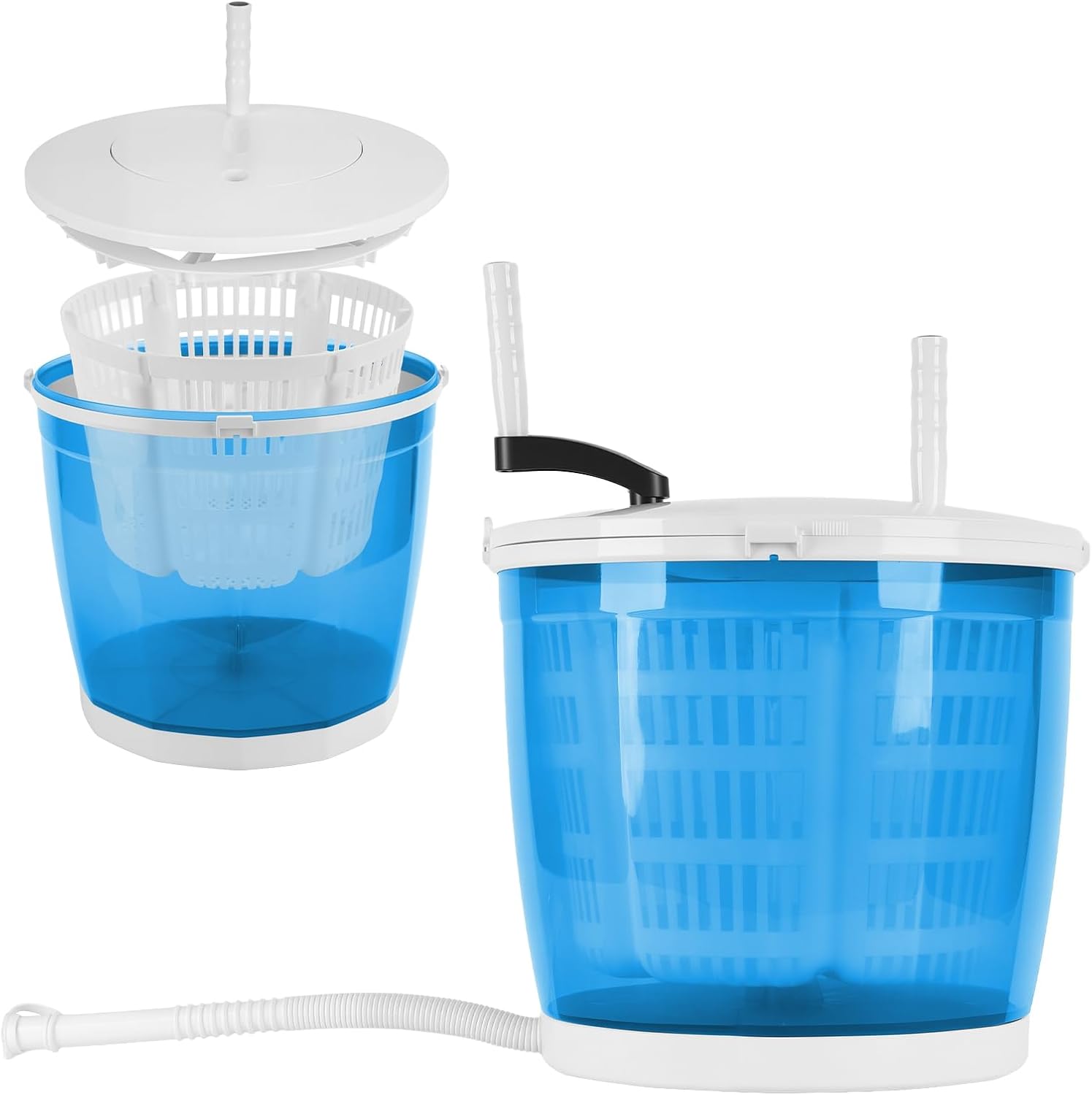 US Fast Arrival 2-in-1 Hand-Crank Portable Washer, Manual Portable Washing Machine & Spin Dryer with Suction Cup Base for Camping, Dorm, Travel, No Electricity, 4.4LBS Capacity Sky Blue