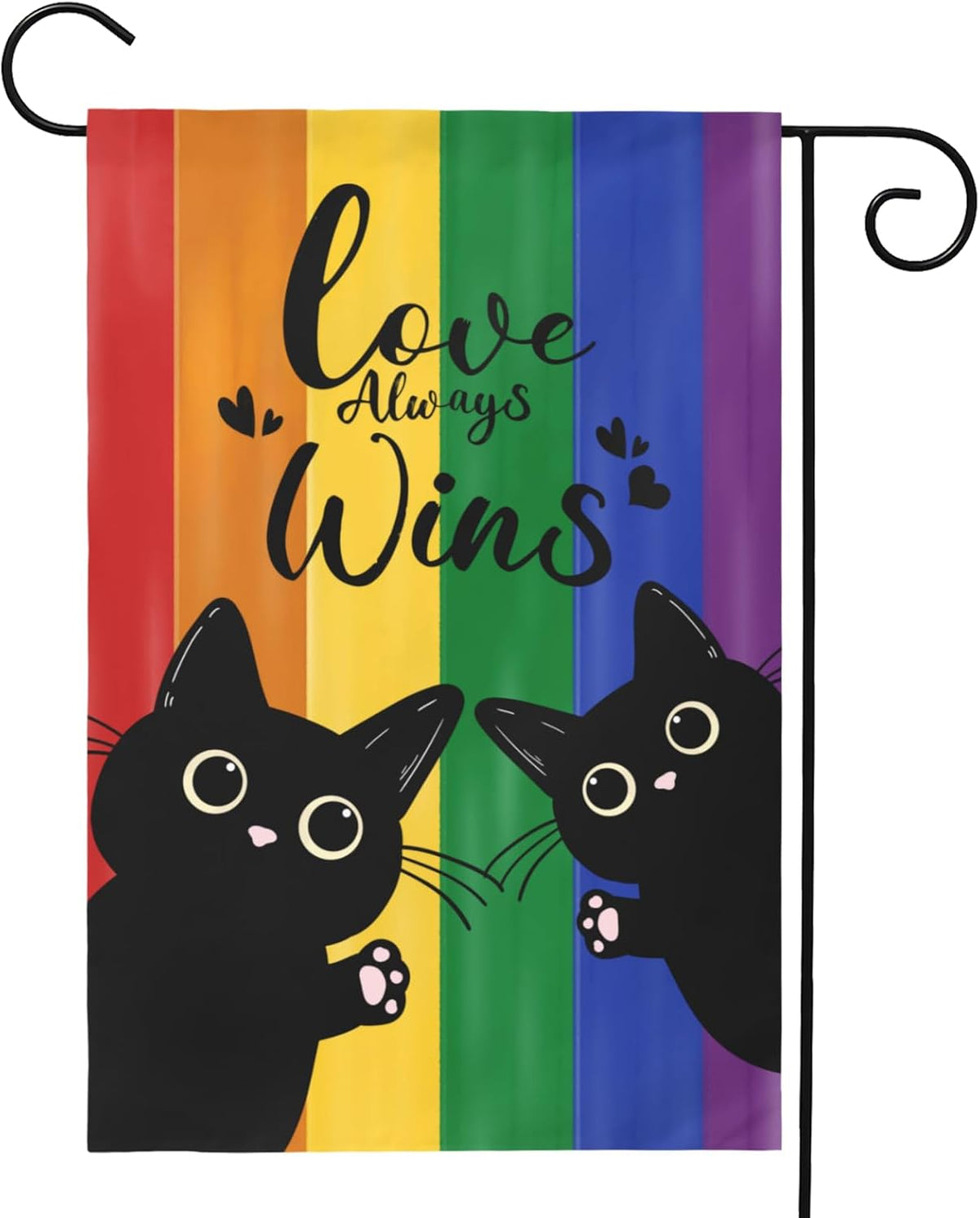 Pride Love Always Wins Garden Flags 12x18 Double Sided Rainbow Gay Lesbian Small Flags for Outside LGBT Pansexual Black Cat Decorations Yard Flags for Outdoor Lawn