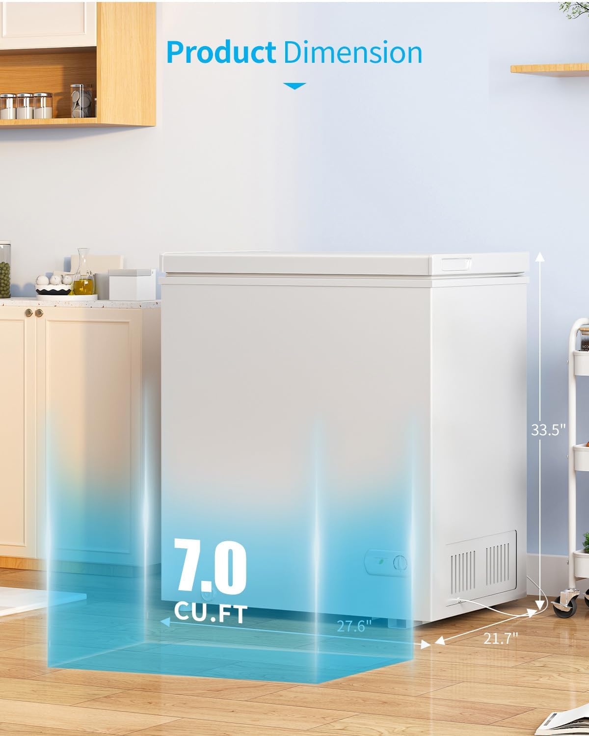 7.0 Cubic Feet Chest Freezer, White Deep Freezer with Removable Baskets, Adjustable Temperature