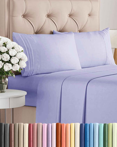 Cal King Size 4 Piece Sheet Set - Breathable & Cooling Sheets - Lavender