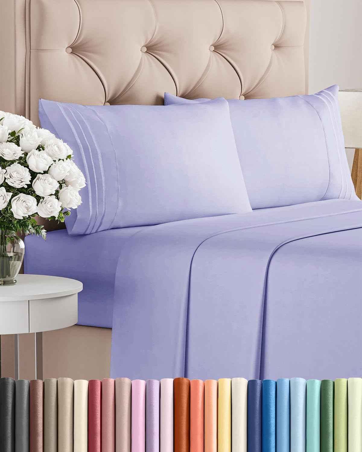 King Size 4 Piece Sheet Set - Comfy Breathable & Cooling Sheets - Lavender