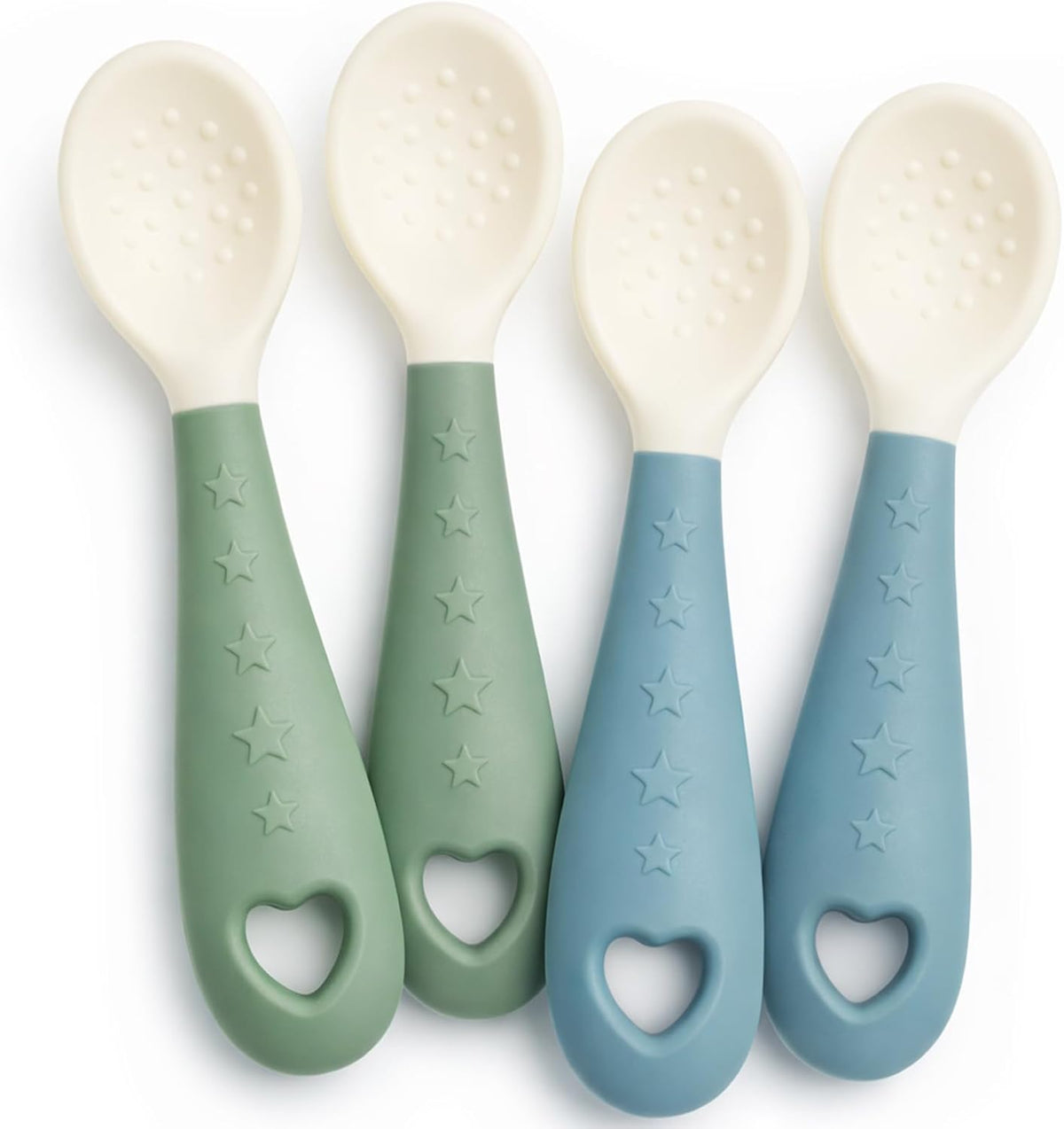 Seposeve Silicone Baby Spoons (4-Pack) – Soft BLW Self Feeding Spoons for Babies 6+ Months, Gum-Friendly First Stage Infant Spoons, BPA-Free, Dishwasher Safe (2 Green, 2 Blue)