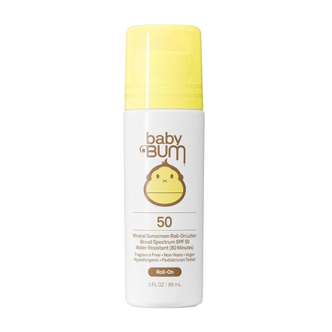 Sun Bum Baby Bum Mineral SPF 50 Roll-On Sunscreen - Vegan and Hawaii 104 Act Compliant (Without Octinoxate & Oxybenzone) - Broad Spectrum Moisturizing UVA/UVB - Travel Size - 3 oz