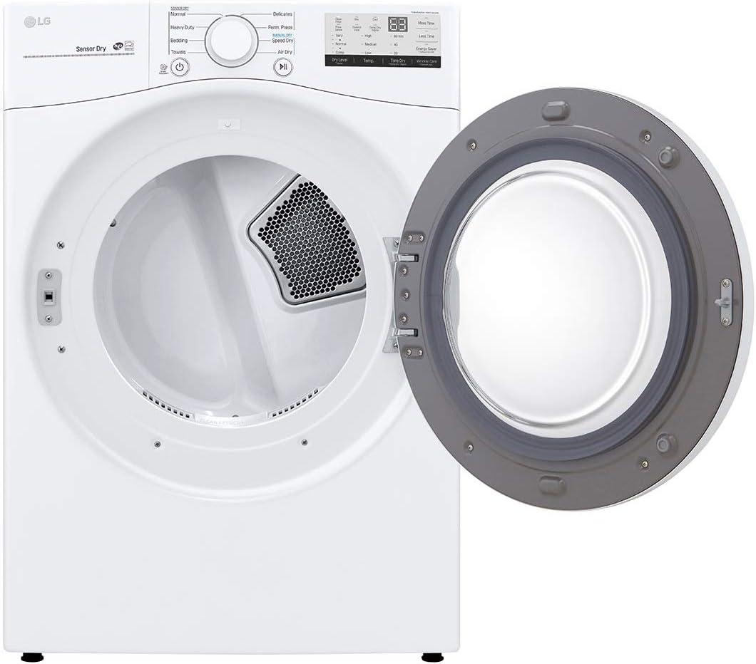 LG 7.4 Cu. Ft. Vented Stackable Electric Dryer in White with Sensor Dry