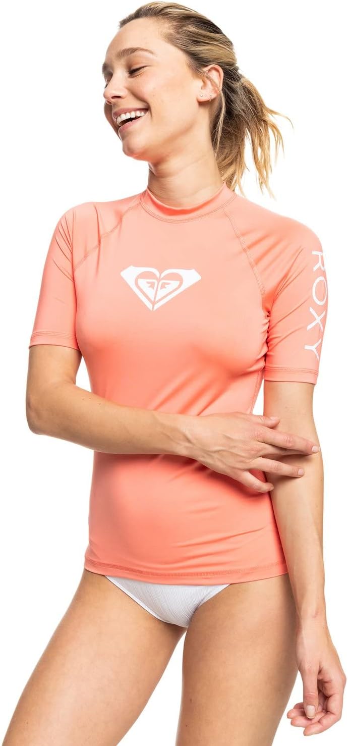 Roxy Womens Short Sleeve Compression Fit Rashguard, UPF 50+, Quick Dry, Recycled Swim Shirt
