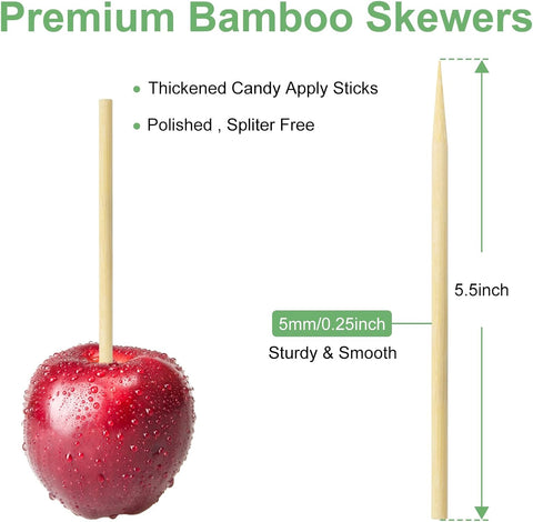 Bamboo Candy Apple Skewer Sticks Semi Pointed, 50 PCS Candy Lollipop Stick