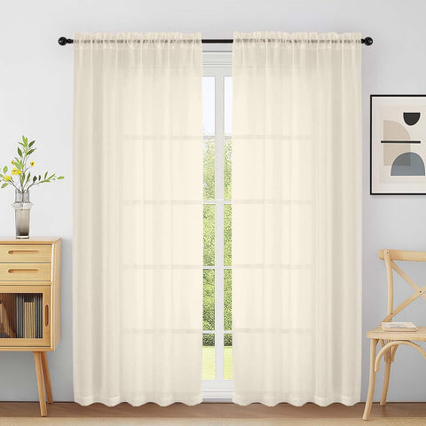 Extra Wide Cream Sheer Curtains 72 Inches Long 2 Panels, Light Filtering Lightweight Solid Sheer Curtains for Bedroom Living Room, Window Voile Sheer Drapes, Dual Rod Pocket, 2x59Wx72L Inches