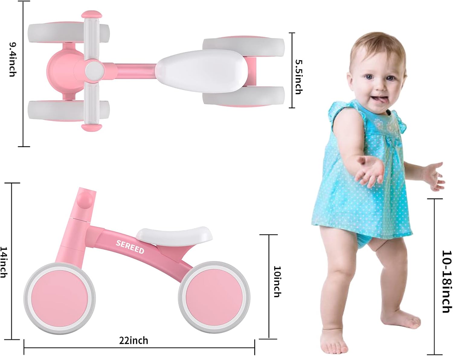 SEREED Baby Balance Bike for 1 Year Old Boy Girl, First Birthday Gift Toy