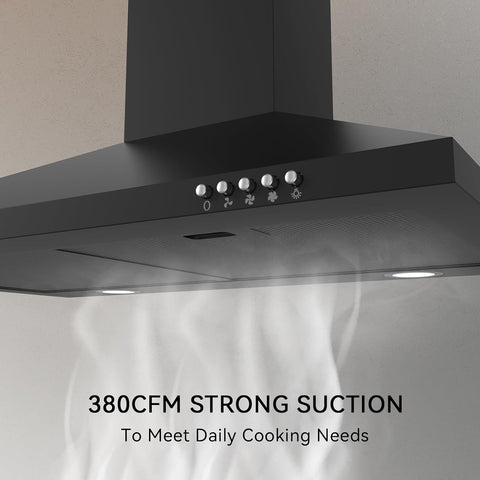 Hermitlux 30 inch Wall Mount Range Hood, Vent Hood for Kitchen with Charcoal Filter, Ducted/Ductless Convertible，Black