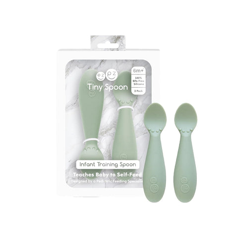 ezpz Tiny Spoon (2 Pack in Sage) - 6 Months+ - Baby Led Weaning Essentials
