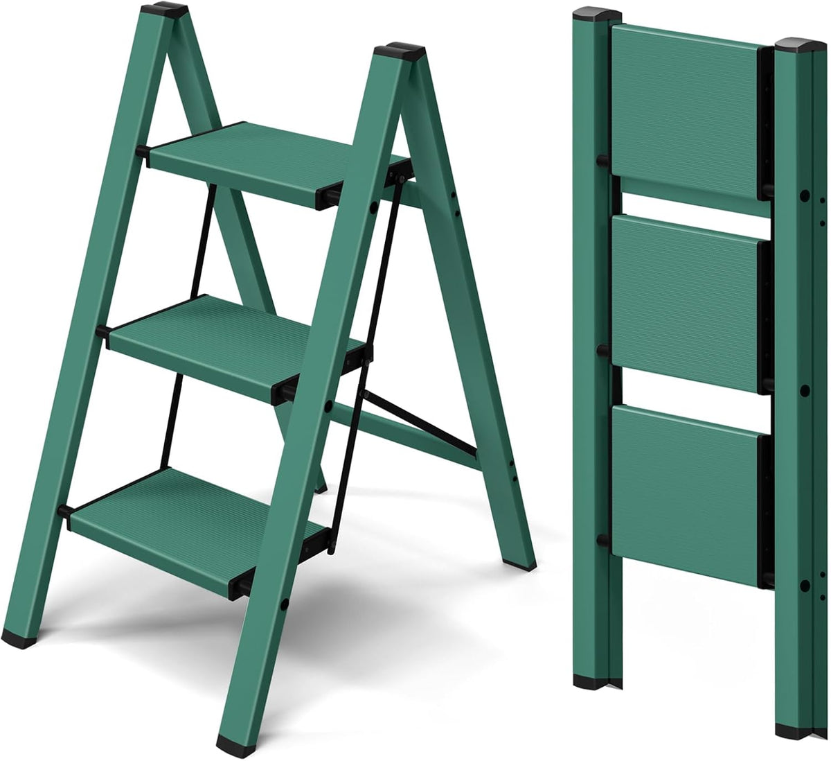 Taranta 3 Step Stool Foldable,Aluminum Step Ladder-Green