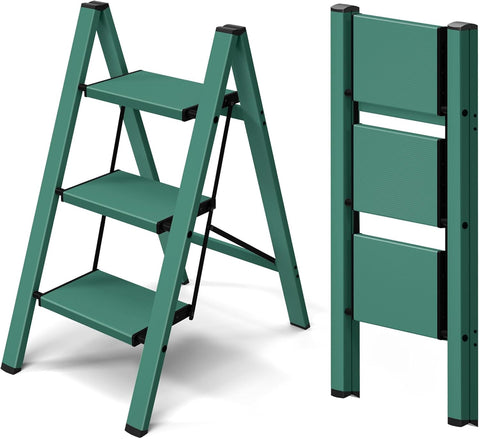 Taranta 3 Step Stool Foldable,Aluminum Step Ladder-Green