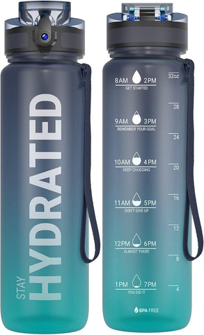 Sahara Sailor Water Bottle 32oz, Tritan Sports Bottle with Time Marker