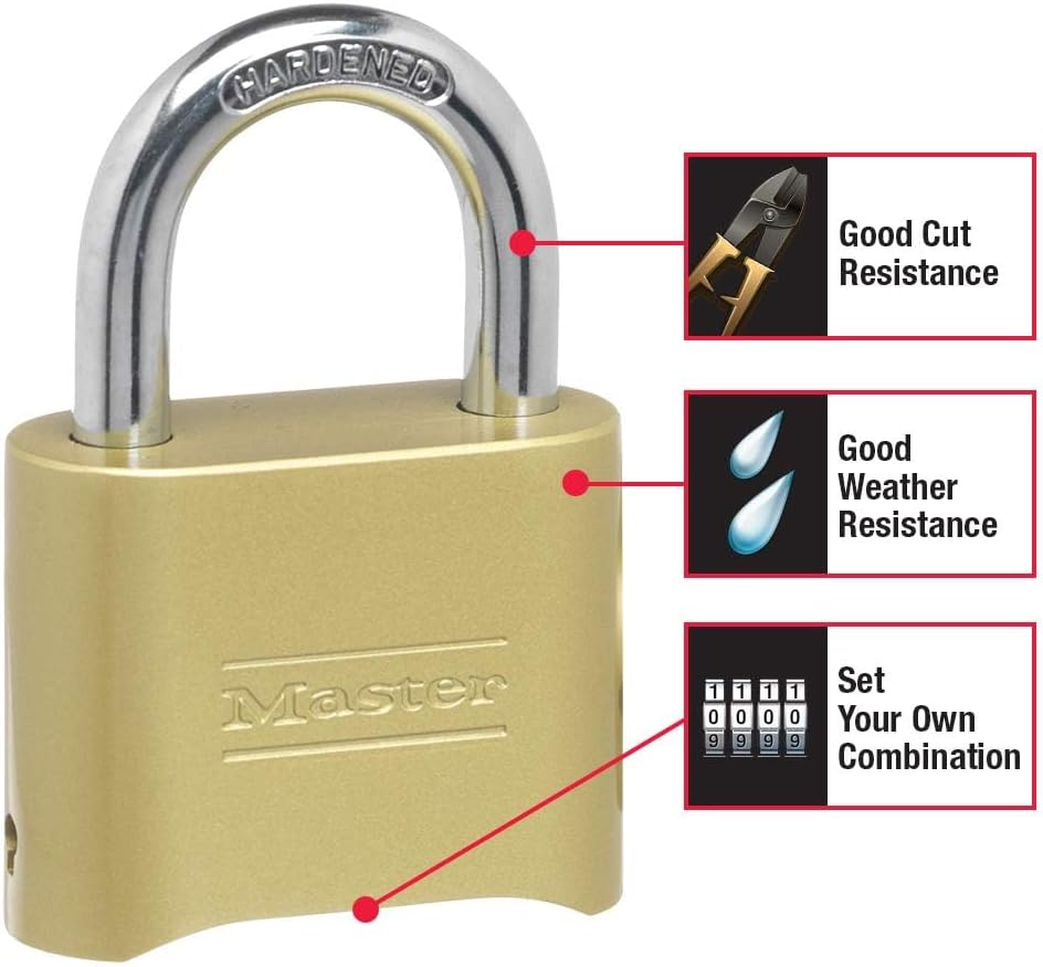 Master Lock Combination Padlock Outdoor Brass Lock, Gate Lock 2-Inch 175D