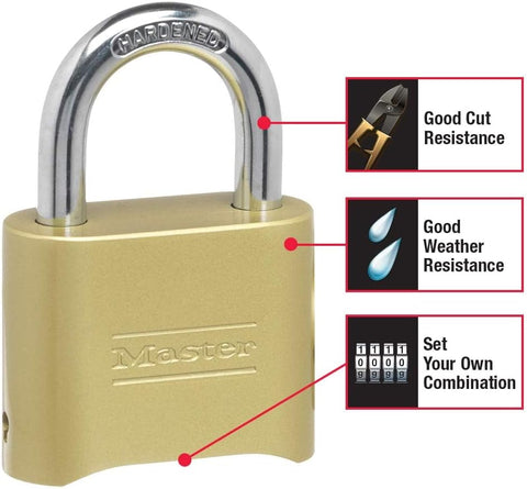 Master Lock Combination Padlock Outdoor Brass Lock, Gate Lock 2-Inch 175D