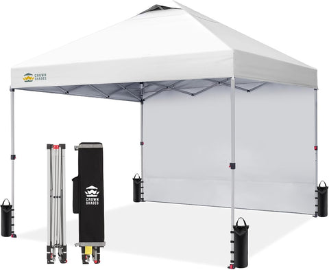 CROWN SHADES 10x10 Pop Up Canopy with 1 Side Wall, Beach Canopy Tent, White
