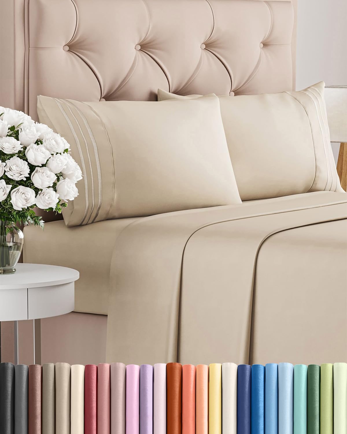 Queen Size 4 Piece Sheet Set - Comfy Breathable & Cooling Sheets - Wheat