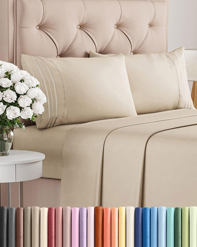 Queen Size 4 Piece Sheet Set - Comfy Breathable & Cooling Sheets - Wheat