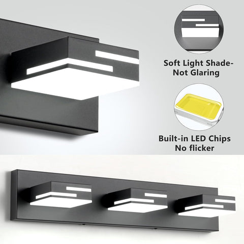LED Modern Bathroom Vanity Light Fixtures, Dimmable Matte Black Vanity Lights for Bathroom Lighting Fixtures Over Mirror, with 360° Rotatable Acrylic Heads 3-Light 22-inch (Cool White 6000K)
