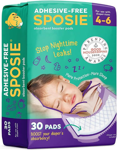 Sposie Overnight Diaper Booster Pads, Stop Diaper Leaks, Size 4-6, 30 Ct
