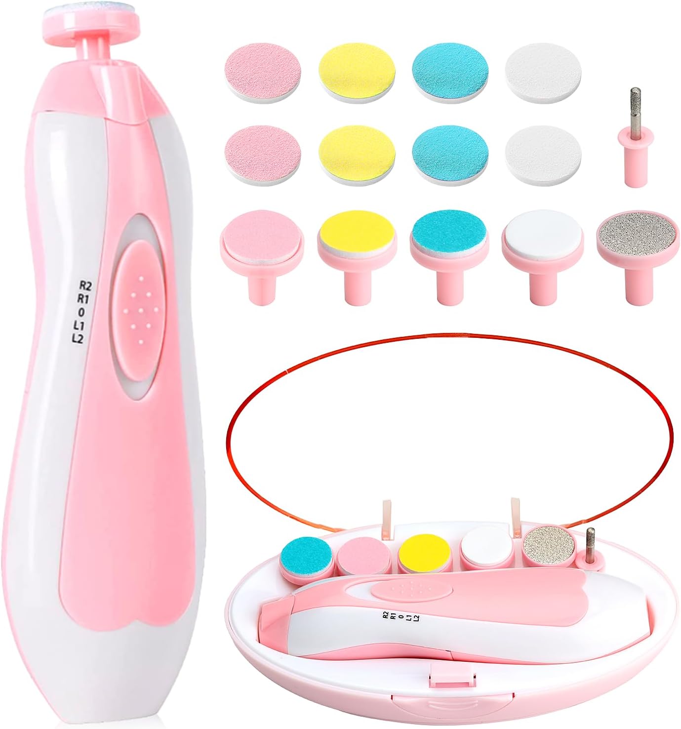 Qunlions life Baby Nail Trimmer Electric-6 in 1 Baby Nail File Clippers Infant Grooming Kit Manicure Set for Toddler or Adults, Pink