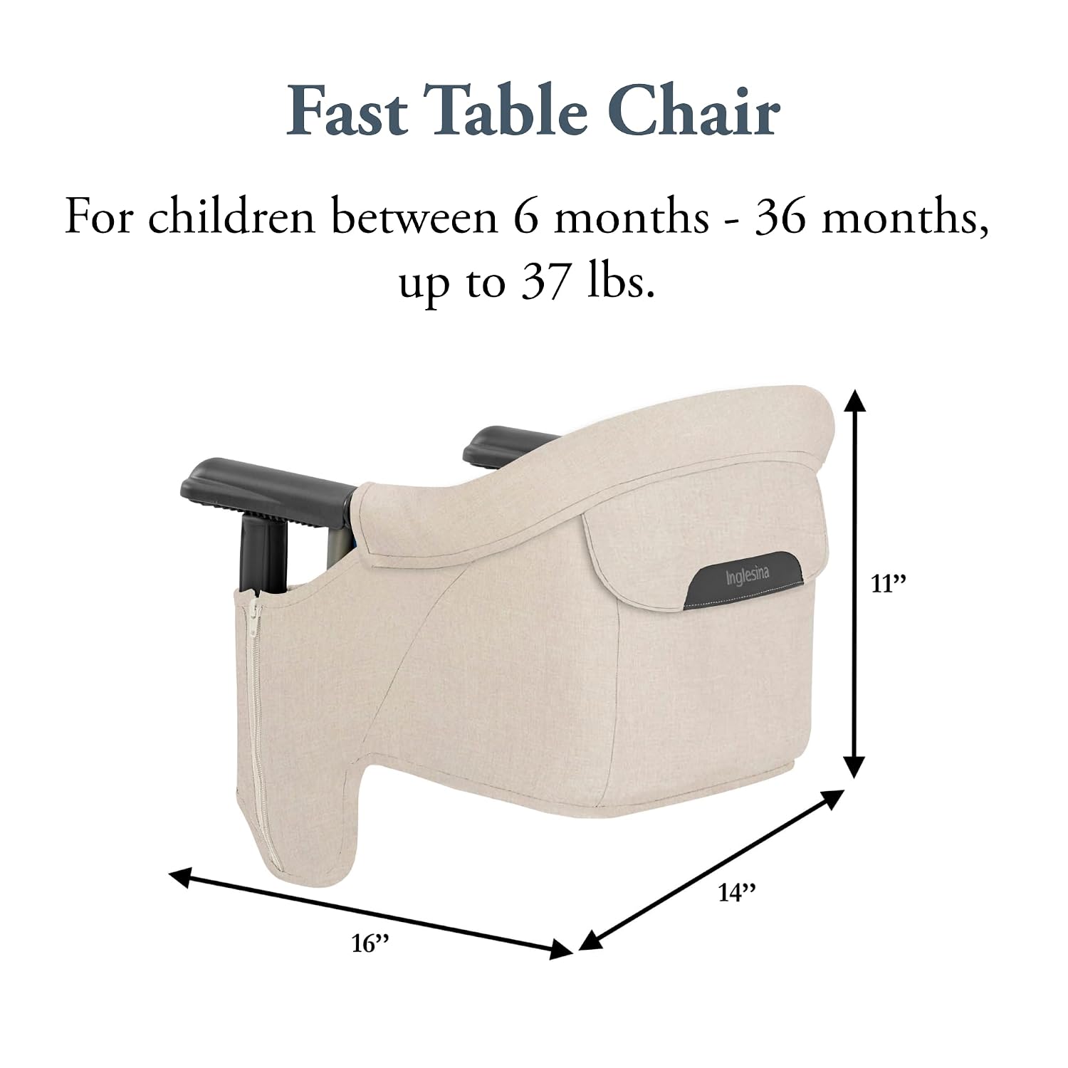 Inglesina Fast Table Chair, Desert Beige - Portable Baby High Chair - for Babies & Toddlers up to 37 lbs - Collapsible - Fits Tables 0.8'' to 3.5'' Thick - Compact & Easy to Use - Travel Bag Included