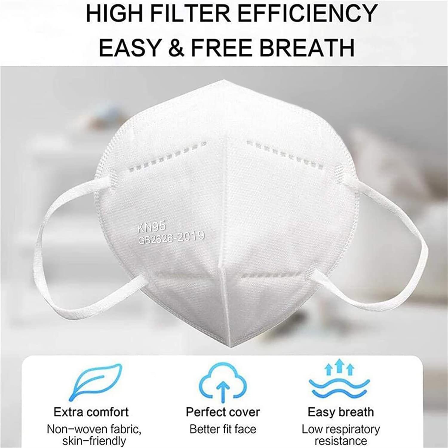 LEMENT 50PCS KN95 Face Mask, Cup Dust Masks with Elastic Ear Loops(White)