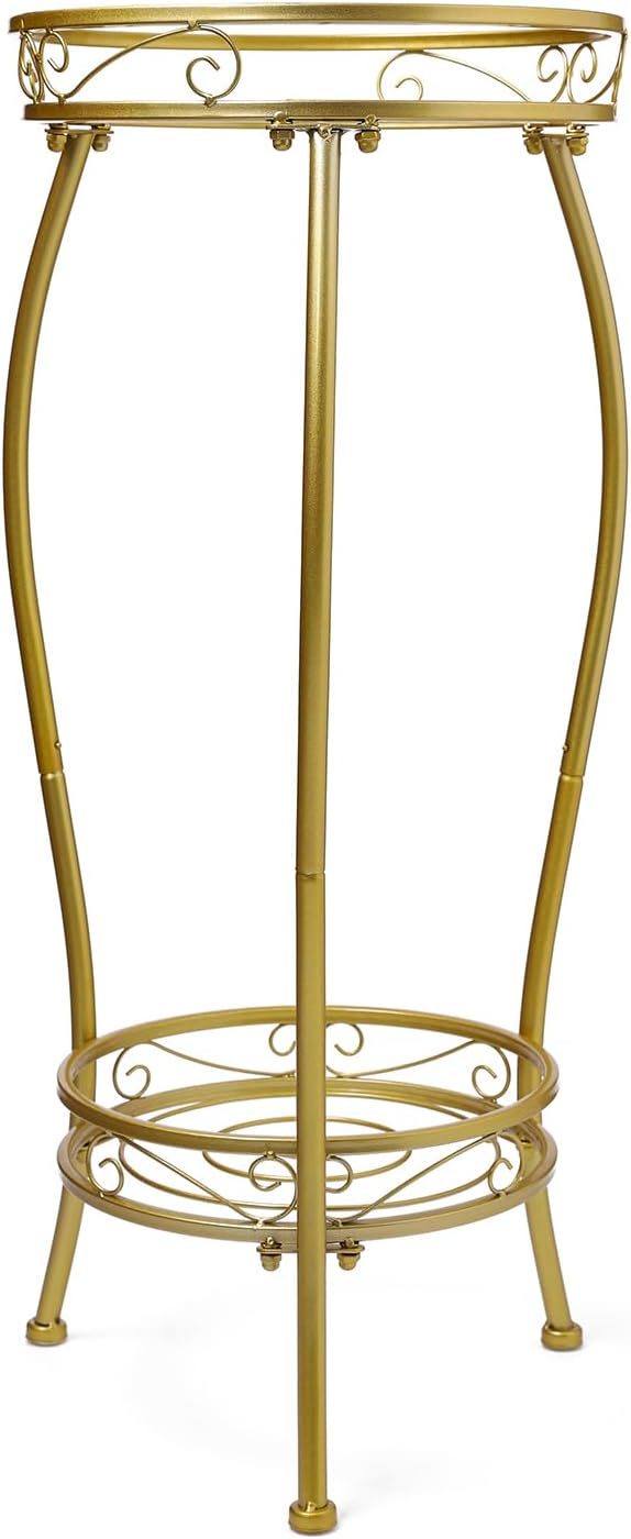 Kavlium Plant Stand Indoor Outdoor, Tall Metal, 2 Tier 27.1 Inch, Gold