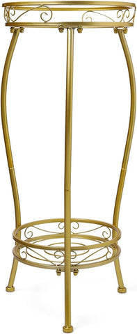 Kavlium Plant Stand Indoor Outdoor, Tall Metal, 2 Tier 27.1 Inch, Gold