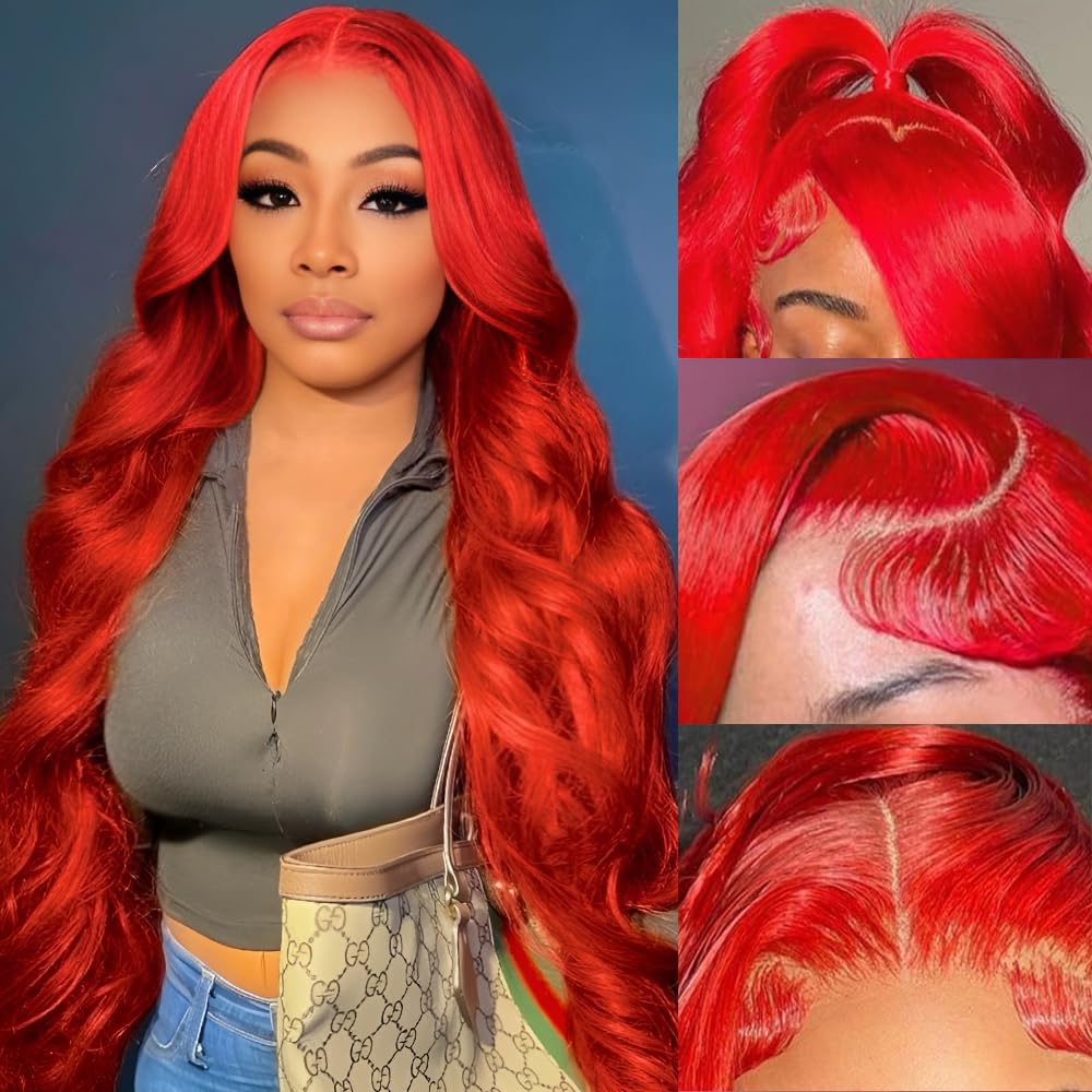 30 Inch Red Wig Human Hair Pre Plucked Red Lace Front Wigs Human Hair 200% Density 13x4 Colored Wigs for Women Body Wave Red Lace Front Wig