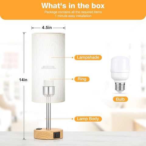 Fenmzee Bedside Table Lamp for Bedroom - Dimmable Touch, USB A+C, AC Outlet