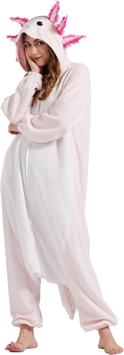 DELEY Unisex Axolotl Costume Adult Onesie Halloween Cosplay Costumes