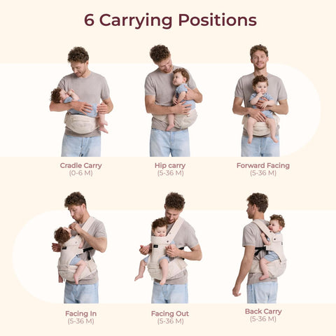 Momcozy Baby Carrier with Hip Seat, 2-in-1 Forward-Facing Carry for Active Babies, Detachable Hands-Free Carrier up to 44lbs, Breathable Infant Carrier Fits Waist Sizes up to 45 Inches, AirMesh Almond