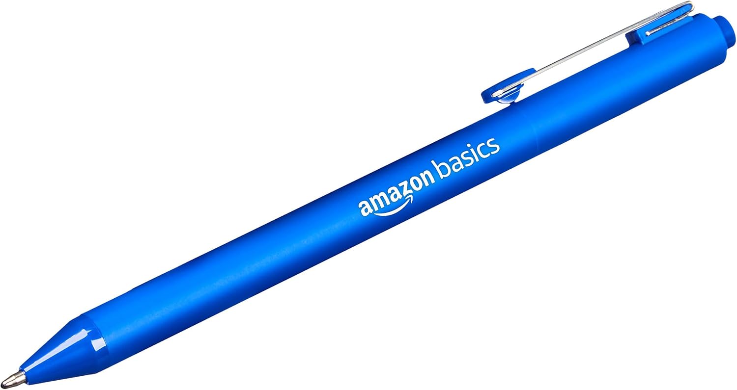 Amazon Basics Retractable Ballpoint Pens with Comfortable Grip for Smooth Writing, Blue Ink, Office and School Supplies, 12-Pack