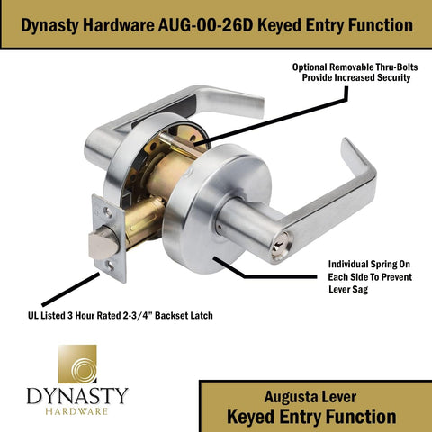 Dynasty Augusta Office/Entry Lever Lockset, ADA, Grade 2, Satin Chrome