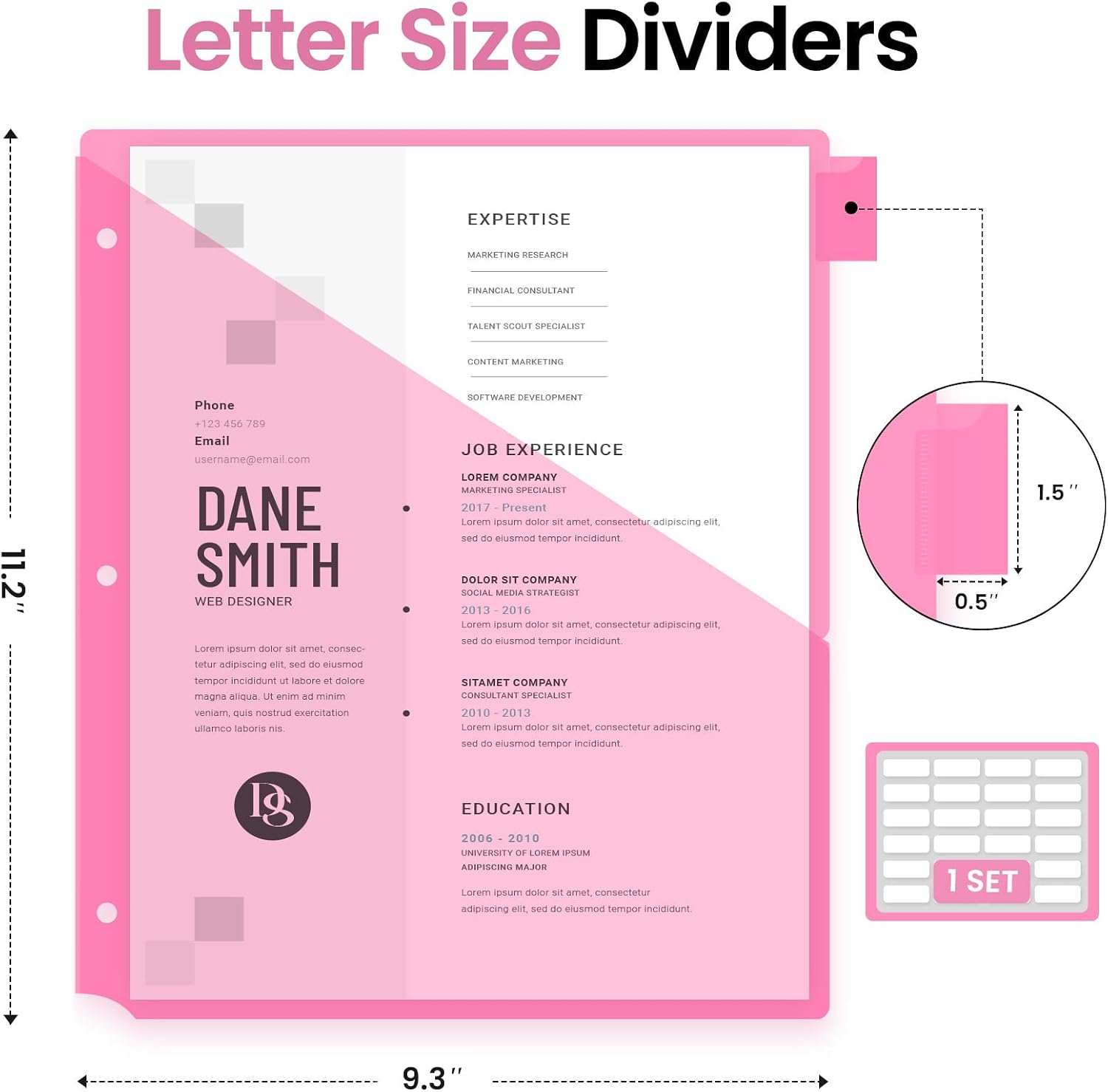 Taja 16 Count Dividers for 3 Ring Binder with Two Pockets, 8 Tabs Set
