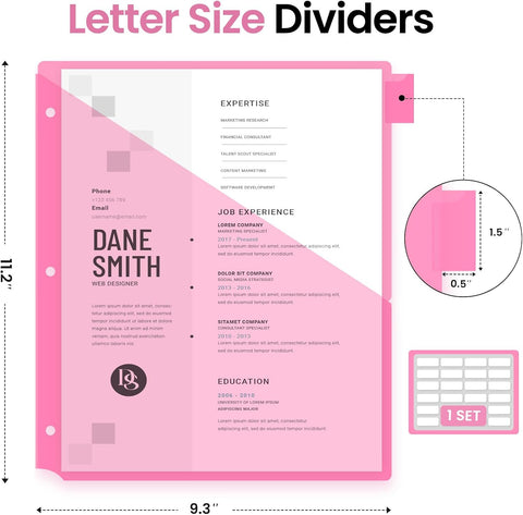 Taja 16 Count Dividers for 3 Ring Binder with Two Pockets, 8 Tabs Set