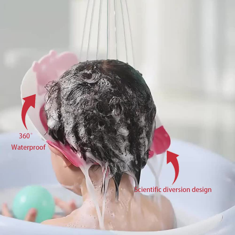 Baby Shower Cap Shield, Shower Cap for Kids, Visor Hat for Eye and Ear Protection for 0-9 Years Old Children,Cute Dinosaur/Crocodile/Hippo shape Makes the Baby Bath More Fun (Hippo, Red)