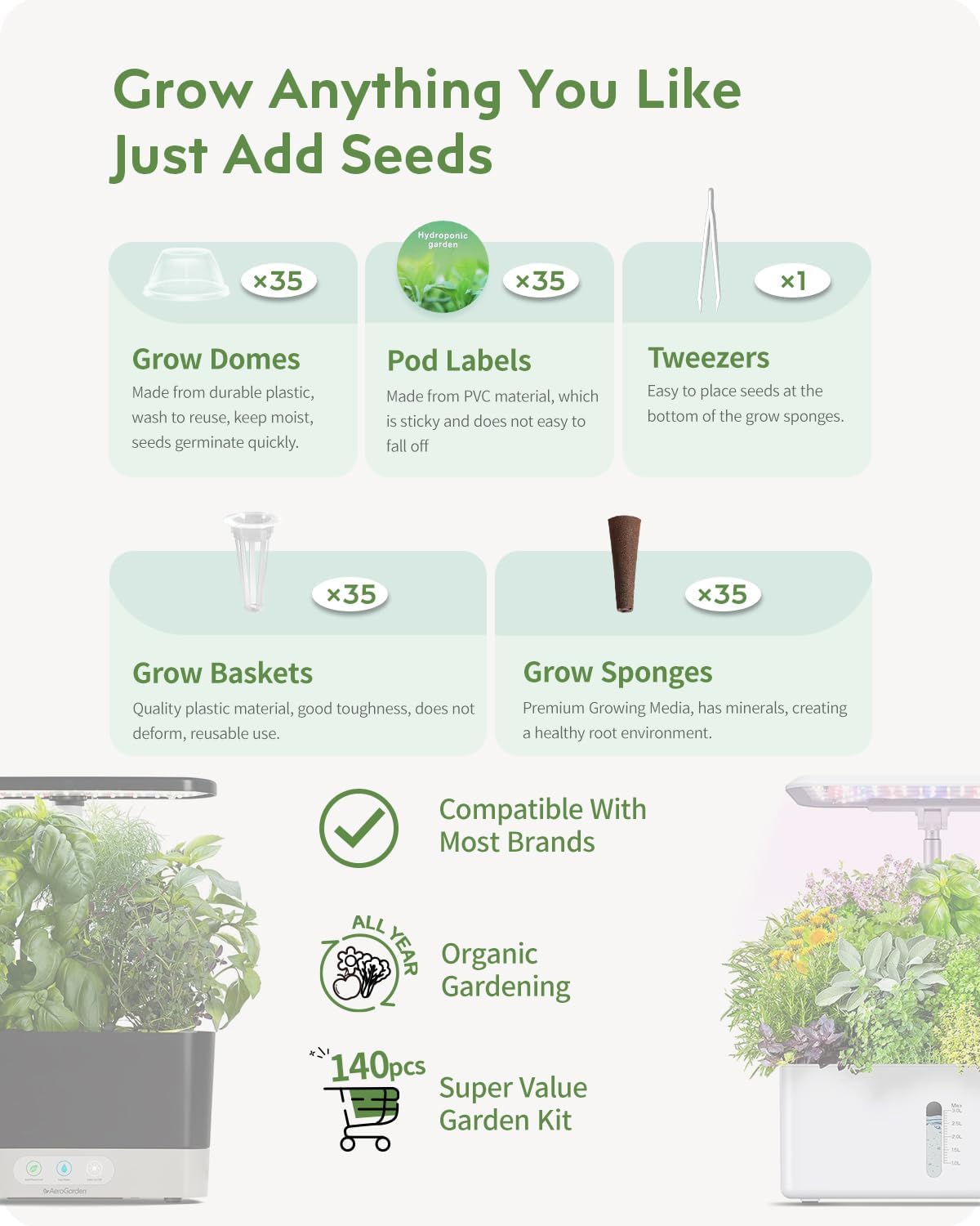 URUQ 140pcs Hydroponic Pods Kit Compatible with AeroGarden & Most Brands