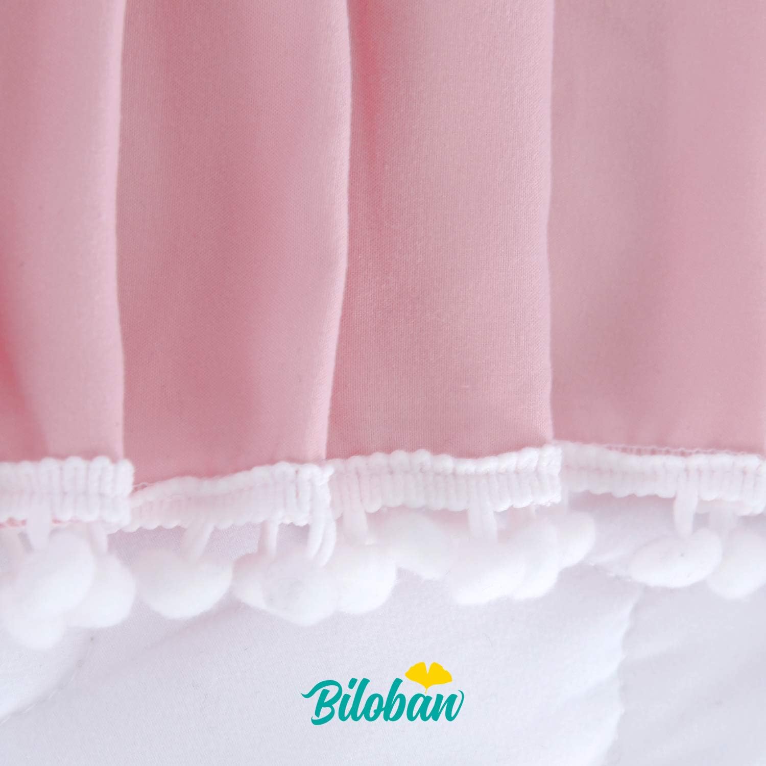 Crib Skirt with Pompoms Pink, 14" Drop, Fits Standard Crib
